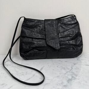 Vintage Black Faux Ostrich Leather Crossbody Shoulder Bag Minimalist to Glam